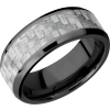 Zirconium 8mm beveled band with a 5mm inlay of silver Carbon Fiber