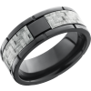 Zirconium 8mm flat band with segment details and a 4mm inlay of silver Carbon Fiber