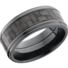 Zirconium 9mm flat band with grooved edge and a 5mm inlay of black Carbon Fiber