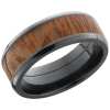 Zirconium 8mm beveled band with an inlay of Leopard hardwood