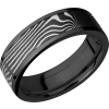 Zirconium flat 7mm band with a 5mm inlay of handmade flattwist Damascus steel