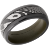 Zirconium pressed fit 8mm domed band with a 4mm inlay of Damascus steel and a Cerakote sleeve
