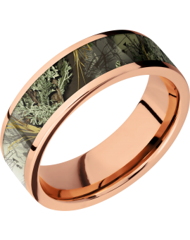 14K Rose Gold 7mm flat band with a 5mm inlay of Realtree Advantage Max Camo
