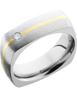 Titanium 7mm domed square band with an inlay of 14K yellow gold and a flush-set .07ct diamond