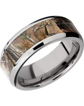 Titanium 8mm beveled band with a 5mm inlay Real Tree AP Camo