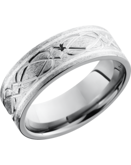 Titanium 8mm flat band with a laser-carved celtic weave pattern in a sterling silver inlay