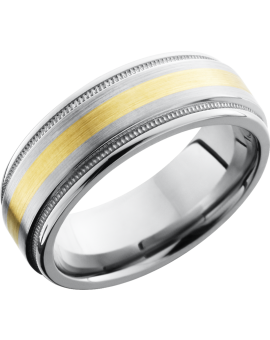 Titanium 8mm flat band with rounded edges and an  inlay of 14K yellow gold