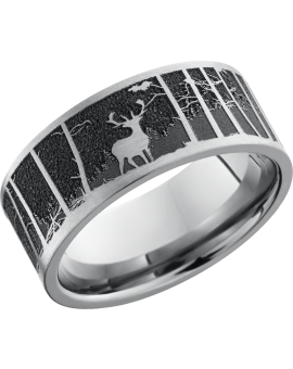 Titanium 9mm flat band with a laser-carved elk mountain pattern