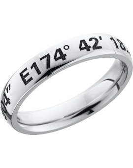 Cobalt chrome 4mm domed band with a laser-carved coordinates