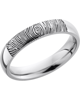 Cobalt chrome 4mm domed band with a laser-carved fingerprint