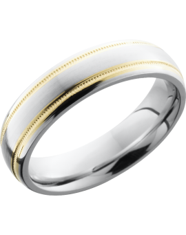 Cobalt chrome 6mm domed band with 14K Yellow Gold reverse milgrain detail