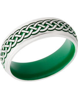 Cobalt chrome 7mm domed band with grooved edges a laser-carved Celtic pattern featuring Cerakote