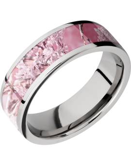 Cobalt chrome 7mm flat band with a 5mm inlay of Kings Pink Camo