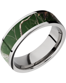 Cobalt chrome 7mm flat band with a 5mm inlay of Realtree APC Green Camo