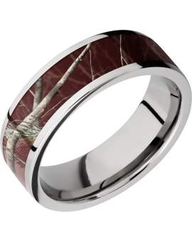 Cobalt chrome 7mm flat band with a 5mm inlay of Realtree APC Maroon Camo