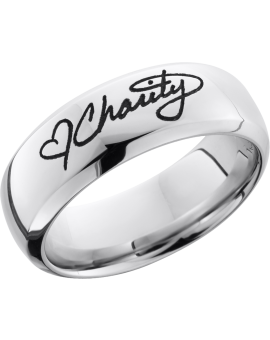 Cobalt chrome 8mm domed band with a laser-carved handwritten message