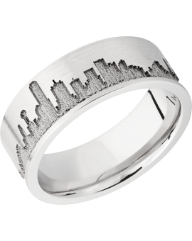 Cobalt chrome 8mm flat band with laser-carved Dallas skyline