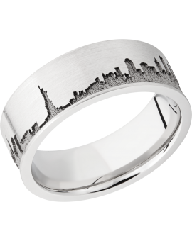 Cobalt chrome 8mm flat band with laser-carved New York skyline