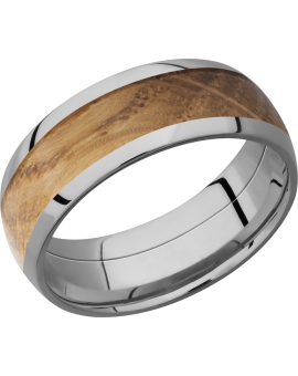 Titanium 8mm domed band with an inlay of Whiskey Barrel hardwood