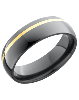 Zirconium 6mm domed band with an off center inlay of 14K yellow gold