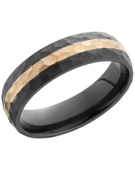Zirconium 6mm domed band with an inlay of 14K rose gold