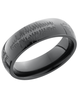 Zirconium 6mm domed band with a laser-carved soundwave
