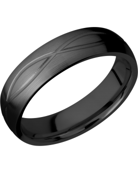 Zirconium 6mm domed band with a laser-carved infinity pattern