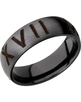 Zirconium 7mm domed band with laser-carved roman numerals