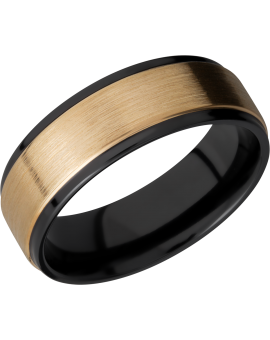 Zirconium 7mm flat band with grooved edges and an inlay of 14K yellow gold