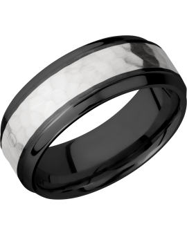 Zirconium 8mm beveled band with an inlay of sterling silver