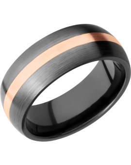 Zirconium 8mm domed band with an inlay of 14K rose gold