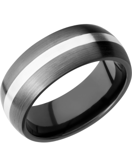 Zirconium 8mm domed band with an inlay of sterling silver