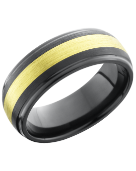 Zirconium 8mm domed band with grooved edges and inlay of 18K yellow gold