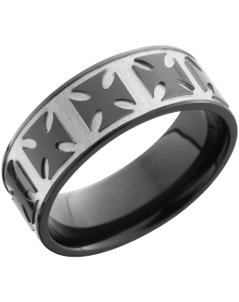Zirconium 8mm flat band with a laser-carved maltese pattern