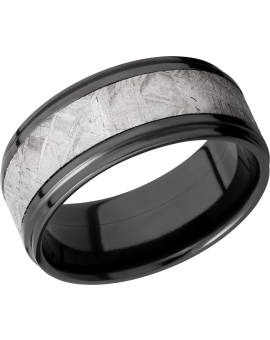 Zirconium 9mm flat band with an inlay of authentic Gibeon Meteorite