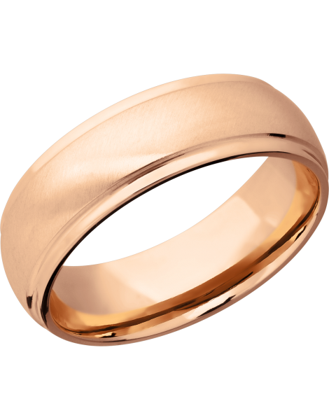 14K Rose gold 7mm domed band with grooved edges