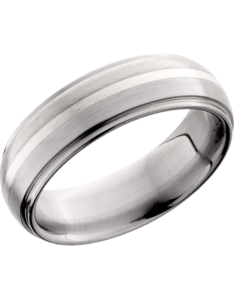 Titanium 7mm domed band with grooved edges and an inlay of sterling silver