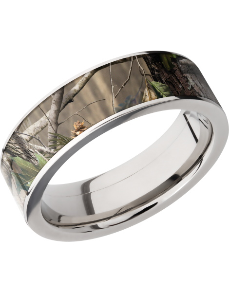 Titanium 7mm flat band with a 6mm inlay of Real Tree APG Camo