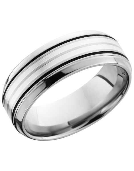 Titanium 8mm beveled band an inlays of sterling silver and Cerakote