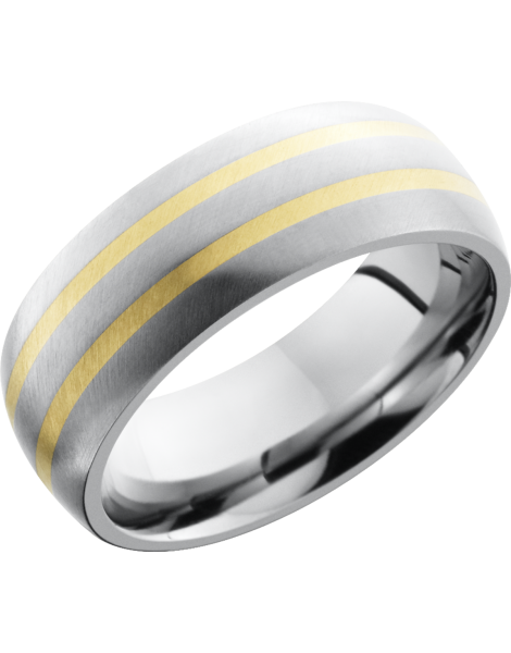 Titanium 8mm domed band with 2, 1mm inlays of 14K yellow gold