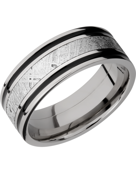 Titanium 8mm flat band with an inlay of authentic Gibeon Meteorite