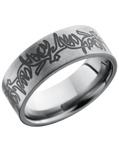 Titanium 8mm flat band with a laser-carved antler pattern