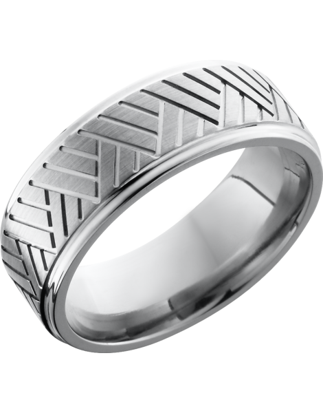 Titanium 8mm flat band with a laser-carved basket weave pattern