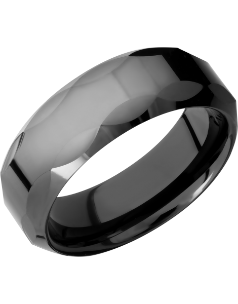 Tungsten Ceramic 8mm flat band with beveled edges and facet pattern