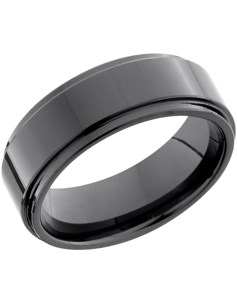 Tungsten Ceramic 8mm flat band with grooved edges