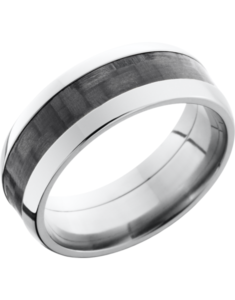 Titanium 8mm domed band with a 4mm inlay of black Carbon Fiber