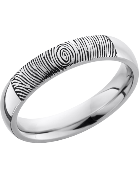 Cobalt chrome 4mm domed band with a laser-carved fingerprint