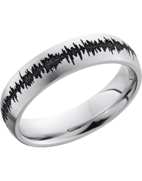 Cobalt chrome 4mm domed band with a laser-carved soundwave