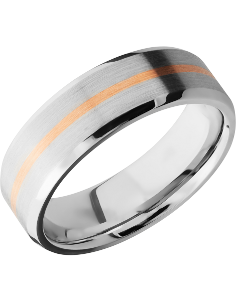 Cobalt chrome 7mm beveled band with 1, 1mm inlay of 14K rose gold