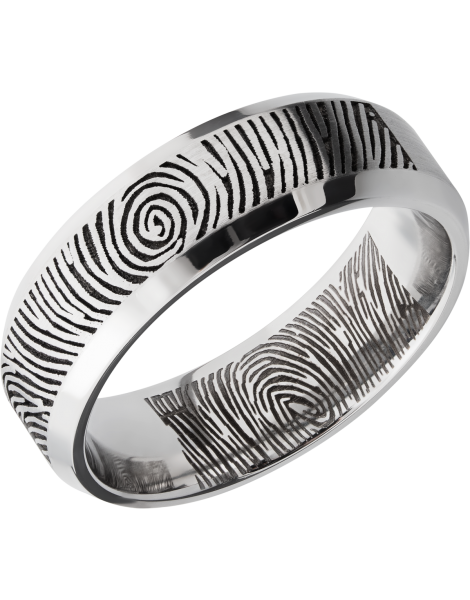 Cobalt chrome 7mm beveled band with a laser-carved fingerprint